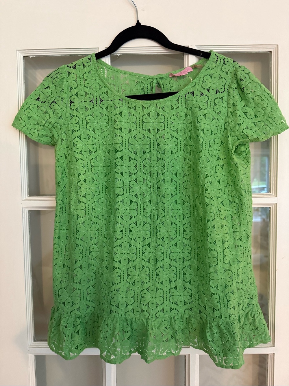 Lilly Pulitzer Green Lace Ruffled Hem Blouse